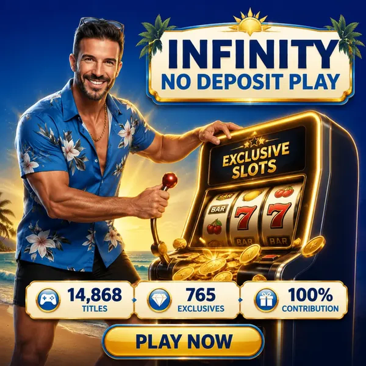 Beach Striker τραβά μοχλό κουλοχέρη καθώς χρυσά νομίσματα εκρήγνυνται από μηχάνημα στον παράδεισο μπόνους χωρίς κατάθεση