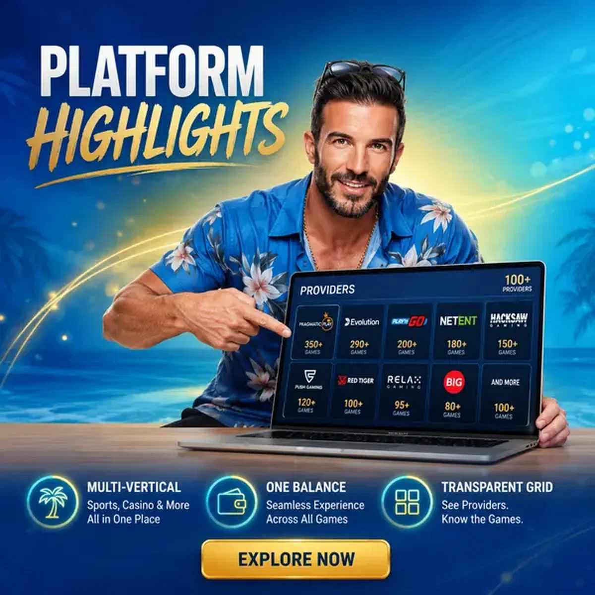 Beach Striker επιδεικνύει πλέγμα παρόχων Infinity Casino σε φορητό υπολογιστή με γαλάζιο φόντο